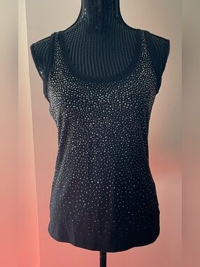 White House Black Market Black Rhinestone Scoop Neck Tank Size Small
